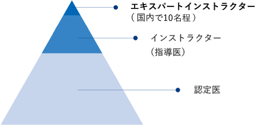 ICLエキスパートインストラクター（国内10名程）、インストラクター（指導医）、認定医のピラミッド図